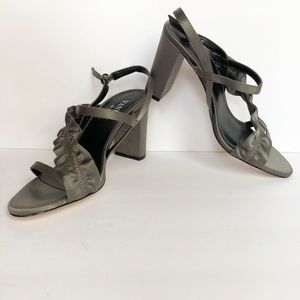 Block Heel Strappy Sandals in Dark Gray